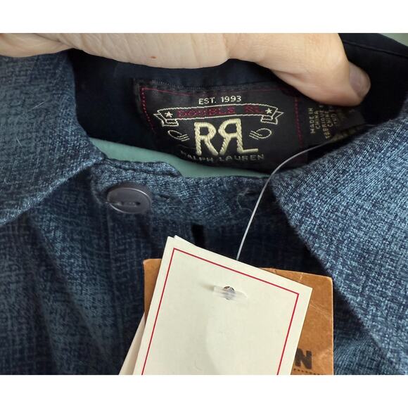 NWT RRL BY RALPH LAUREN Plaid-Print Jersey Popover Workshirt Navy/Blue Medium - Picture 8 of 13